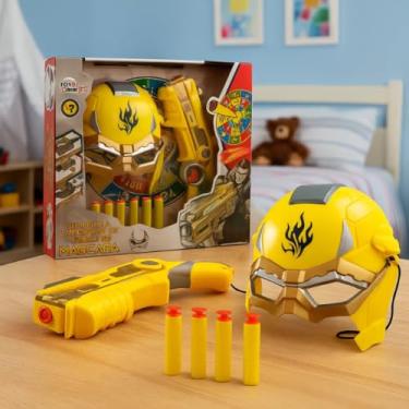 Imagem de Kit Pistola Lançadora de Dardos com Máscara, Amarelo, 6 Dardos de Espuma, Pistola 26cm x 8cm, Máscara 19cm x 17cm, Brinquedo de Combate