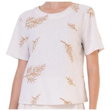 Imagem de Camiseta Feminina Seiki Linho Bordada Bege - 5218-Feminino
