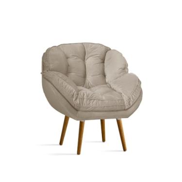 Imagem de Poltrona Decorativa Suede Para Sala e Quarto com Pés Palito Confortável Estofada Moderna (Bege)