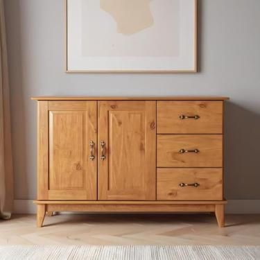 Imagem de Balcão Rústico Madeira Maciça 2 Portas 3 Gavetas