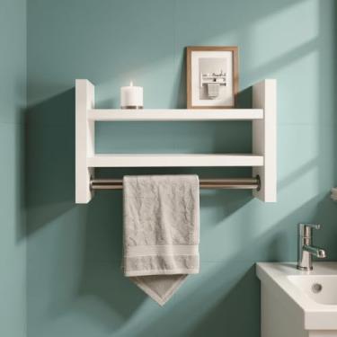 Imagem de Nicho Porta Toalha Branco e Preto com Prateleira Organizadora de Parede em Metal – Para Banheiro, Lavabo e Ambientes Funcionais(Preto,30 cm)