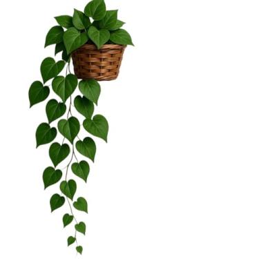 Imagem de Trepadeira Artificial 2x2m com Vaso Trançado em Vime Sintético - Folhagem Artificial Realista para Decoração de Sala, Varanda, Cozinha e Escritório(JIBOIA)