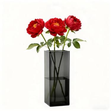 Imagem de Guluto Vaso de flores quadrado de acrílico, vaso inquebrável, 12,7 cm x 12,7 cm x 30,5 cm de altura, vasos cinza para flor, recipiente de plantas florais de cubo grande, terrário para festas de