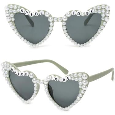 Imagem de ayigu Óculos de sol Bride To Be, óculos de sol de noiva em forma de coração pérola, lindos óculos para mulheres, presentes de despedida de solteira, Verde