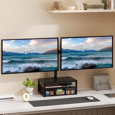 Imagem de Suporte duplo para monitor com organizador de mesa, suporte de braço de monitor duplo VESA resistente para telas de computador de 33 a 68 cm, braços de monitor independentes para 2 monitores, ângulo