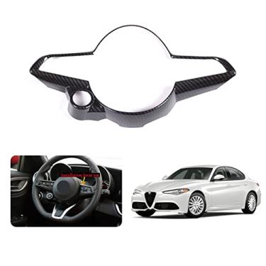 Imagem de TOYCIDFG Capa de acabamento de moldura de volante de carro compatível com Alfa Romeo Giulia/Stelvio Acessórios interiores ABS decoração interna (padrão de fibra de carbono)