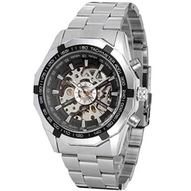 Imagem de Relógio Automático Mecânico Masculino com Pulseira de Aço Inoxidável Pulso Fashion Design em Branco