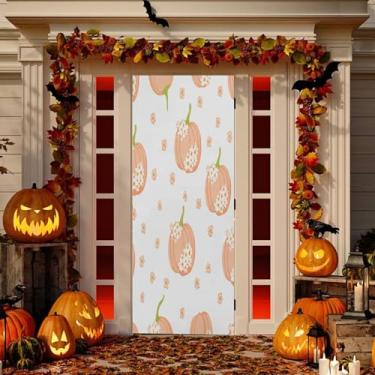 Imagem de Wassud Decoração de porta de abóboras coloridas pêssego faixa interna externa decoração de casa de varanda grande decoração de porta da frente 96 x 98 polegadas