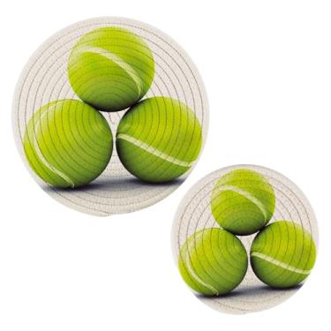 Imagem de Wassud Conjunto de bolas de tênis para pratos quentes, suportes de panela redondos de algodão, porta-copos elegantes, decoração de cozinha e acessórios, 2 peças