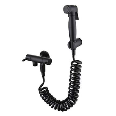 Imagem de uhyOHF Pulverizador de bidê portátil preto para vaso sanitário com água quente e fria, conjunto de pulverizador de fraldas de pano de banheiro montado na parede kit de pulverizador de bidê de banheiro