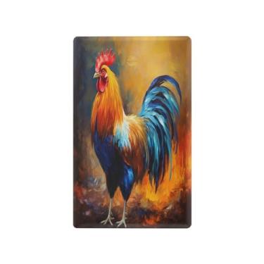 Imagem de Wassud Placa de cobertura de interruptor de luz, capa de tomada de interruptor único, placa de parede, galo colorido no fogo, decoração de casa, sala de estar, quarto, decoração