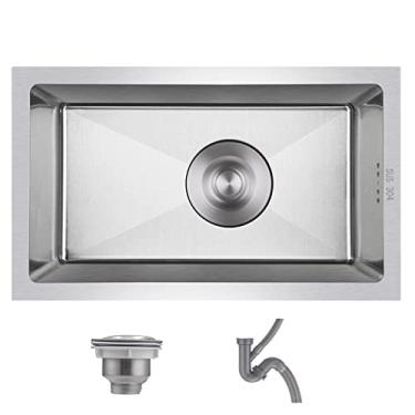 Imagem de PVXMQFFA Pia de bar de cozinha de aço inoxidável pia única mini pia artesanal com acessórios para cozinha, bar, mesa de jantar, apartamento (cor: A, tamanho: 23 * 34 * 18 cm)