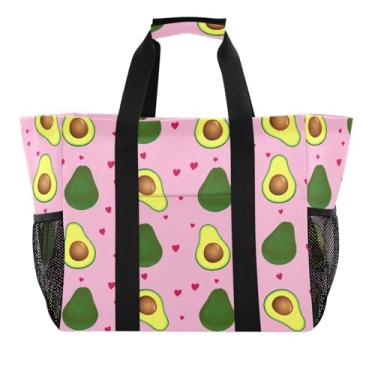 Imagem de Wassud Sacolas de compras reutilizáveis de abacate grande bolsa organizadora de lona impermeável para praia, piquenique, lavanderia, viagem