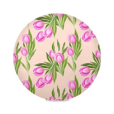 Imagem de Wassud Jogo americano tulipas folhas verdes tapetes de mesa redondos para cozinha e jantar tapetes laváveis resistentes ao calor decoração de mesa 39 cm