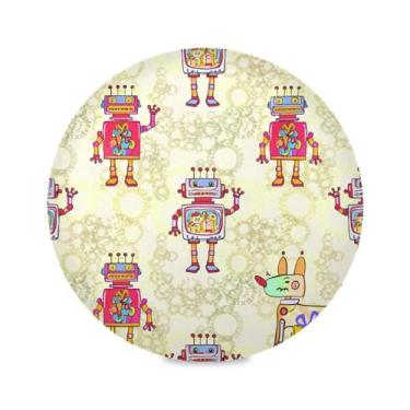 Imagem de Wassud Jogo americano colorido robôs tapetes de mesa redondos para cozinha e jantar tapetes laváveis resistentes ao calor decoração de mesa 39 cm
