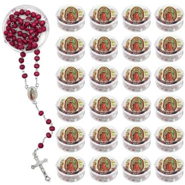 Imagem de LipLopBest Colar Virgen De Guadalupe, 24 peças, presentes católicos de lembrancinha de festa de Nossa Senhora da Graça com caixa de rosário vermelho de São Judas para festa de primeira comunhão de