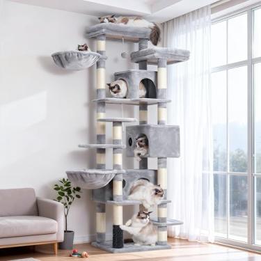 Imagem de Hey-brother Árvore para gatos, 188 cm, multinível, GG, grande torre para gatos internos com três condomínios para gatos, dois grandes decks superiores e escova de cabelo para gatos, gatos e animais de