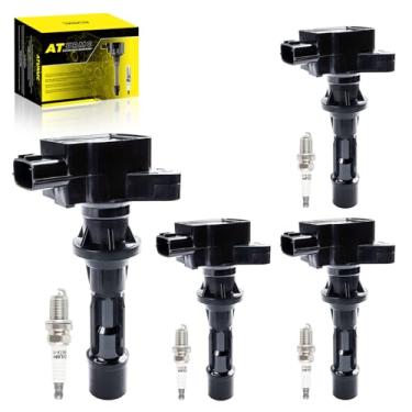 Imagem de ATURMC Conjunto de 4 bobinas de ignição UF604 e velas de ignição irídio compatíveis com Mazda 3 2010 2011 2012 2013 Mazda 5 2008 2009 2010 2012 2013 2014 2015 2.3L 2.5L Substituição OEM L4 es# 1788386