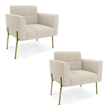 Imagem de Poltrona Estar Pé Ferro Dourado Kit 2 Elisa Bouclê D03 Cor Cinza