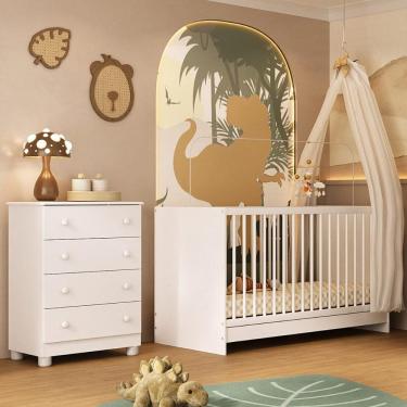 Imagem de Berço 3 em 1 para Colchão 130x60cm com Cômoda 4 Gavetas Sol Multimóveis MP4744