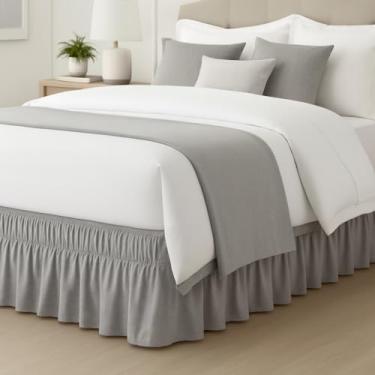 Imagem de Saia para Cama Box Queen Com Detalhe Babado Ajustável Solteiro, Viúva, Casal Padrão, Fácil Colocação com Elástico Duplo para Perfeita Fixação - Cinza