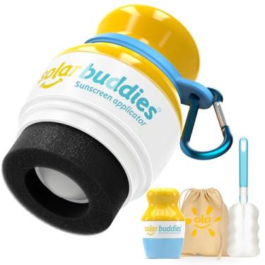 Imagem de Kit de Viagem Solar Buddies Grab & Go com Mosquetão e Escova – Azul – Aplicador Recarregável com Esponja e Rolo para Protetor Solar – Uso Infantil e Adulto – Capacidade de 100 ml/3,4 fl oz