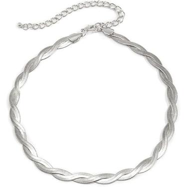 Imagem de Colar Choker Feminino com Prata 2 Fios Trançados 45cm Corrente Dupla 3mm Cada Fio Brilho Eterno com Extensor Joia Moderna e Elegante