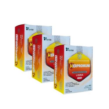 Imagem de Lisina 500 mg herpromini noherps 3 Caixas x 60 Comprimidos 1300mg anti