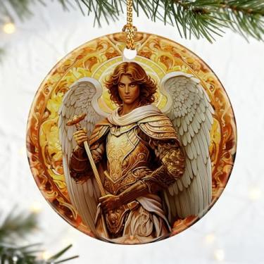 Imagem de Enfeite de Arcanjo Miguel para árvore de Natal, decoração de anjo guerreiro, enfeites de Natal | Presentes religiosos cristãos, presentes fiéis, presentes de guardião espiritual, ideias de presente