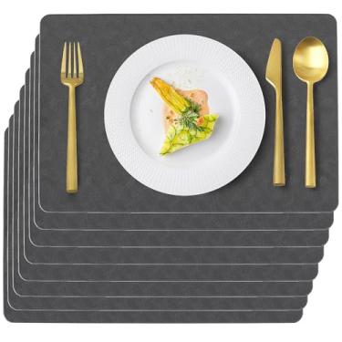 Imagem de Jogo americano, preto resistente ao calor de couro sintético antiderrapante jogo americano de PVC, adequado para uso interno e externo na cozinha, tapetes de mesa de plástico laváveis e limpáveis (6