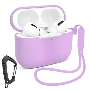 Imagem de MILPROX Capa compatível com AirPods P3 - capa protetora de silicone macio com mosquetão/cordão para mulheres e meninas, LED frontal visível, design feminino suave para capa à prova de choque - roxo
