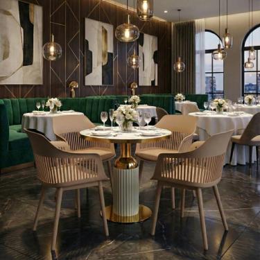 Imagem de Conjunto Mesa De Jantar Redonda Imperial 70cm Branca Com 4 Cadeiras Estofadas Marcela - Nude Escuro