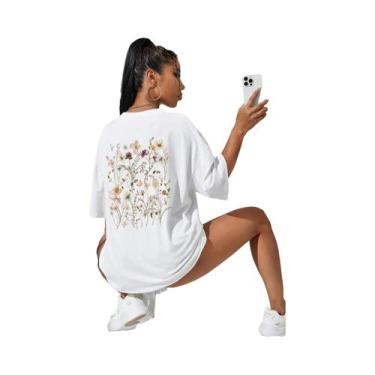 Imagem de Camisetas Femininas De Algodão Macio Com Estampa Floral, Casuais, Resp
