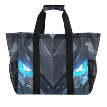 Imagem de ODAWA Bolsa de verão portátil para férias, organizador de piscina, bolsa dobrável para compras de supermercado, olhos azuis, Olhos azuis, One Size