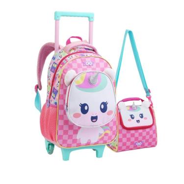 Imagem de Mochila De Rodinhas Unicórnio Lancheira Infantil