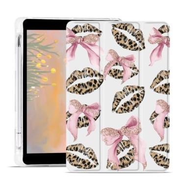 Imagem de AdorableWhimsy Capa rosa com laço e lábios para iPad 10ª geração 2022 11 polegadas/iPad (A16) 11ª geração 2025 11 polegadas design estético capa protetora de couro dobrável capa traseira macia com