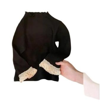 Imagem de Moda meninas camisa 2025 primavera e outono novo bebê rendas camiseta 