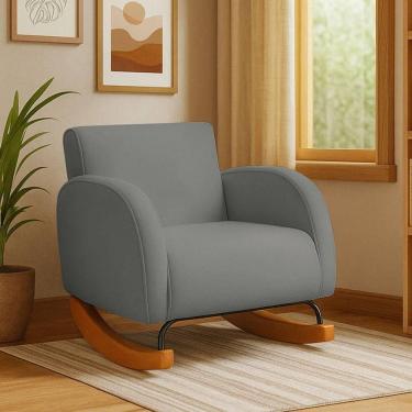 Imagem de Poltrona Com Base Balanço Em Tecido Veludo Cindy – Lucadi Cinza