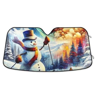 Imagem de Guarda-sol de carro azul boneco de neve para esqui legal para-brisa frontal para-brisa cobertura completa para a maioria dos veículos