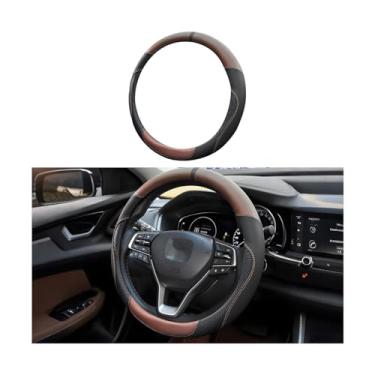 Imagem de Sandfren Capa de volante de carro, 37-38 cm de microfibra de couro de fibra de carbono antiderrapante, acessórios de decoração de interiores automotivos respiráveis, ajuste universal (preto/marrom)