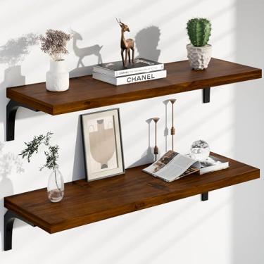 Imagem de TEDIDUWA Prateleiras flutuantes de madeira rústica de 30 x 91 cm, pacote com 2 – Prateleira de parede de nogueira para casa de fazenda com capacidade de 45 kg, fácil instalação para sala de estar