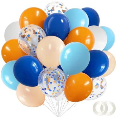 Imagem de ANSOMO Balões de látex azul e laranja, 30,5 cm, 60 peças, azul escuro, azul claro, branco, queimado, laranja, confetes, decorações de festa de casamento, aniversário, noiva, chá de bebê, suprimentos