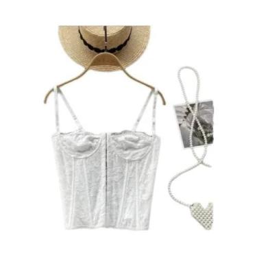 Imagem de Regata Skinny de Renda Bordada - Sem Costas, Alças Finas e Multicolori