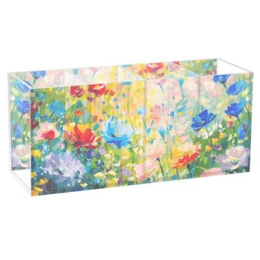 Imagem de TSENQUE Porta-lápis de pintura decorativa de flores silvestres colorido de acrílico fofo para mesa, organizador de pincéis, porta-lápis, copo artístico, organizador de decoração de mesa de escritório