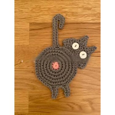 Imagem de Porta-copos de tecido cinza para gatos com base de cortiça antiderrapante, protetor de mesa absorvente para canecas e copos