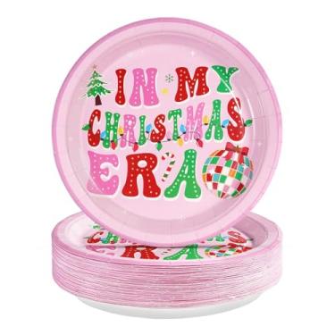Imagem de Greencian 50 peças de decorações de festa de Feliz Natal 25,4 cm pratos de papel descartáveis para festa de Natal na minha era de Natal, decorações para artigos de festa de aniversário