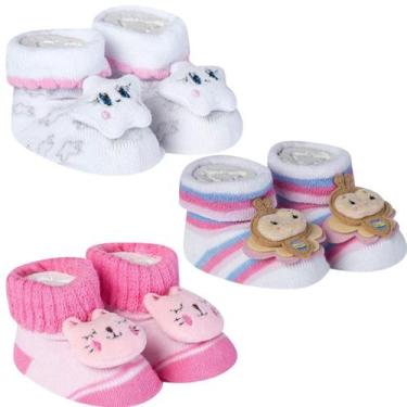 Imagem de 3 Meias Bebê Pantufa Recém Nascido Menina Algodão Confortável Divertid