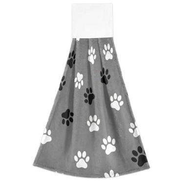 Imagem de Pata de cachorro preta e branca cinza toalhas de cozinha penduradas no forno toalhas absorventes macias e modernas decoração de cozinha conjunto de 2, 45 x 35 cm