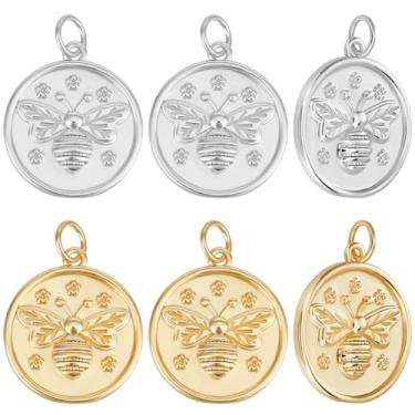 Imagem de Beebeecraft 1 caixa 10 peças de pingentes de abelha de latão banhado a ouro 18K e platina 19 x 17 x 3 mm redondo plano com pingentes de abelha para fabricação de joias