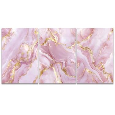 Imagem de Arte de parede em tela abstrata rosa moderna 3 peças arte de parede abstrata de mármore para sala de estar quarto pintura moderna ouro rosa e branco impressão de imagem de mármore blush imagens arte